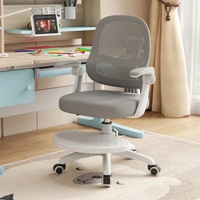 Scaun ergonomic pentru copii, spatar relgabil adancime, suport picioare reglabil, rotativ, Gri