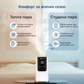 Umidificator Levoit OasisMist 450S LUH-O451S-WEU, 40 m², 280 W, 4,5 l, Aromaterapie, Autonomie de 45 de ore, Alb