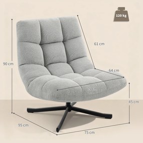 HOMCOM Fotoliu rotativ cu șezut lat, aspect chenille rezistent la apă, picioare din oțel încrucișate, Gri deschis | Aosom Romania