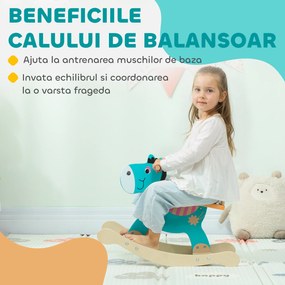 AIYAPLAY Cal de Lemn în Formă de Măgar pentru Copii cu Bază Largă, din Lemn, 59x27x43 cm, Verde Închis și Portocaliu | Aosom Romania