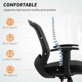 Scaun de Birou HOMCOM Respirabil și Reclinabil cu Înălțime Reglabilă, Negru | Aosom Romania