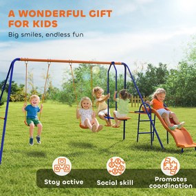 Outsunny Leagăn Infantil 4 în 1 Columpio pentru Copii cu 2 Leagăne Individuale 1 Leagăn cu Planeator 1 Tobogan Multicolor | Aosom Romania