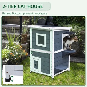PawHut Cușcă Animale Companie Exterior 2 Nivele Lemn Gri și Alb 51x51x81.3cm | Aosom Romania