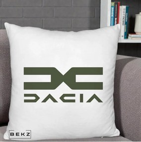 Perna Personalizata cu emblema Dacia, 40x40 cm, Alb Pufos, Husa Detasabila, Perna Inclusa, BEKZ®