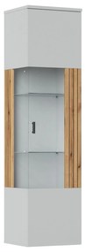 Vitrina VERO V01P, alb/stejar, PAL laminat/MDF/sticla, 45x40x174 cm