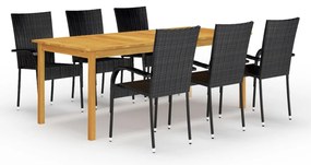 vidaXL Set mobilier de grădină, 7 piese, negru