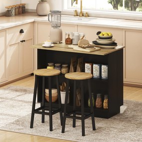 HOMCOM Insulă de Bucătărie cu Bar, Cărucior de Bucătărie cu 2 Compartimente Deschise și 2 Dulapuri, 105x60x82 cm, Negru | Aosom Romania