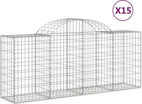 vidaXL Coșuri gabion arcuite 15 buc, 200x50x80/100 cm, fier galvanizat