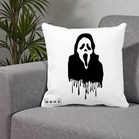 Perna Personalizata Halloween Ghostface Scream Picurand, 40x40 cm, Alba Mata, Husa Detasabila, Perna Inclusa, BEKZ®
