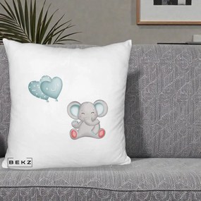 Perna Decorativa Fluffy, Model Elefant si baloane in forma de inimioare, 40x40 cm, Alb Pufos, Husa Detasabila, Perna Inclusa, BEKZ®