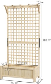 Outsunny Jardinieră Înălțată cu Găuri de Drenaj, Ghiveci din Lemn cu Spalier pentru Plante Cățărătoare, Legume, Flori, Culoare Naturală | Aosom Romania