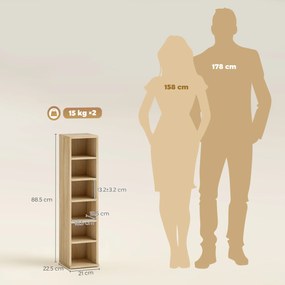 HOMCOM Set de 2 Rafturi pentru CD-uri cu Polițe Reglabile, Capacitate 204 CD-uri, Design Compact, 21x22,5x88,5 cm, Stejar | Aosom Romania