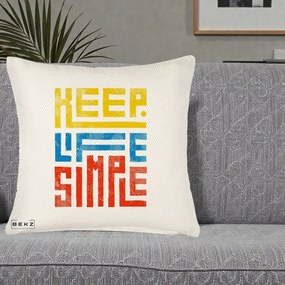 Perna Decorativa Keep Life Simple Colorat, 40x40 cm, Crem Reliefat, Husa Detasabila, Perna Inclusa, BEKZ®