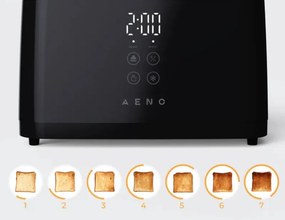 Prăjitor de pâine AENO ATS0002B, 930 W, 7 trepte, comandă tactilă, temporizator invers, protecție împotriva blocării, silențios, negru