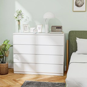 HOMCOM Comodă 8 Sertare cu Mânere Canelate 120x39x100 cm Alb | Aosom Romania