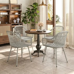 Outsunny Set de 4 Scaune de Grădină Exterioare din PP cu Spătar Diamant Șezut Anti-UV Cotiere și Picioare Metalice Gri | Aosom Romania