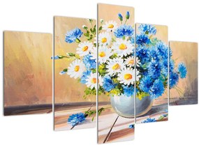Tablou pictat cu vaza și flori (150x105 cm)