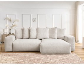 Colțar crem extensibil/cu spațiu de depozitare cu tapițerie din catifea reiată Voltaire – Bobochic Paris