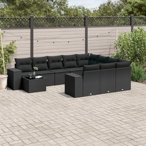 3255462 vidaXL Set canapele de grădină cu perne, 11 piese, negru, poliratan