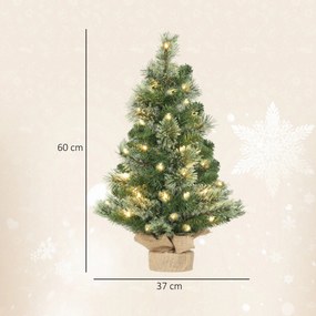 HOMCOM Pom de Crăciun Mic Înalt de 60cm cu 35 LED-uri Albe și Ramuri Ignifuge | Aosom Romania