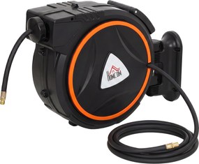 HOMCOM Tambur Automat Retractabil pentru Furtun 20 m, Montare pe Perete, Pivotant 180°, Negru și Portocaliu | Aosom Romania