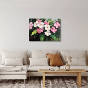 Tablou pe sticlă - Flori roz și albe (70x50 cm)