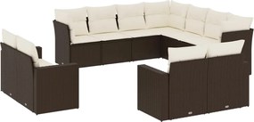 vidaXL Set canapele de grădină cu perne, 11 piese, maro, poliratan