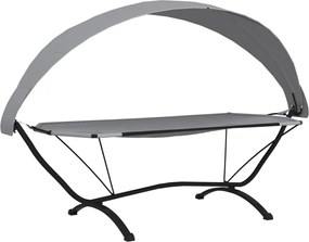 vidaXL Pat de exterior cu baldachin, gri, oțel & țesătură oxford
