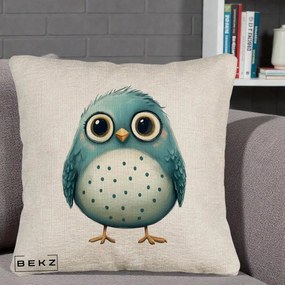 Perna Decorativa Pasare Teal cu Buline Teal, 40x40 cm, Bej Canapea, Husa Detasabila, Perna Inclusa, BEKZ®