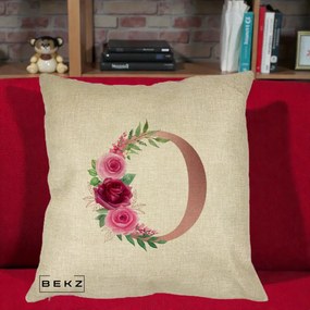 Cadou Personalizat - Perna Personalizata Monograma Rose Gold Litera O, 40x40 cm, Crem, Husa Detasabila, Perna Inclusa, BEKZ®