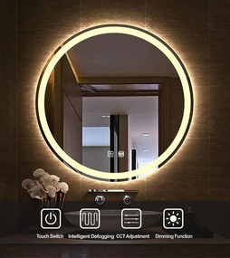 Oglindă Baie LED Premium cu Senzor Touch, Lumina Rece/Calda/Neutra, 80cm