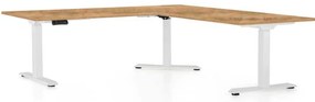 Masă înălțime reglabilă OfficeTech Angle, 180 x 200 cm, picioare albe, stejar auriu