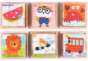 Puzzle cub din lemn, jucărie puzzle din lemn