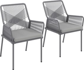 Outsunny Set de 2 scaune de grădină, scaune pentru terasă, perne lavabile, spătar, brațe, oțel, ratan, gri închis | Aosom Romania