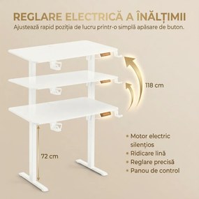WX-009 – Birou Reglabil Electric, Înălțime Reglabilă 72–118 cm, Blat Monobloc PAL de Înaltă Densitate 15 mm, Cadru Metalic din Oțel 65×45 mm, Panou Electronic, 140 × 60 cm, Alb