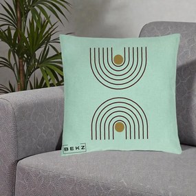 Perna Decorativa Geometric Boho Arc, 40x40 cm, Verde Menta, Husa Detasabila, Perna Inclusa, BEKZ®
