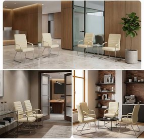 Scaun vizitator crem OFF 833 din piele ecologică și cadru cromat cu brațe