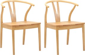 vidaXL Scaun de sufragerie 2 pcs natural Lemn Solid de Cauciuc