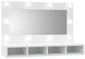 Dulap cu oglinda si LED, alb, 90x31,5x62 cm