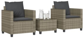 vidaXL Set bistro de grădină cu perne, 3 piese, gri, poliratan