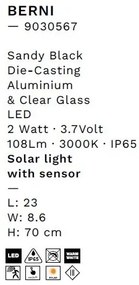 Stalp LED solar iluminat exterior cu senzor de miscare IP65 BERNI H-70cm