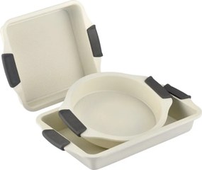 Set de 3 tavi de copt Swiss Haus SH-3BSCR, Otel, Acoperire ceramica Sapphire, Manere din silicon, Fara PFAS, Utilizare in cuptor pana la 230°C, Crem