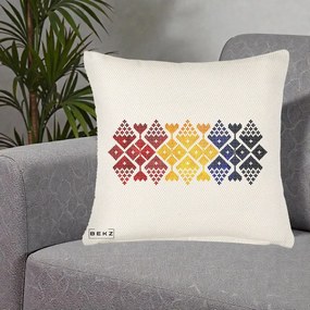 Perna Personalizata Motiv Tricolor Romanesc Broderie, 40x40 cm, Crem Reliefat, Husa Detasabila, Perna Inclusa, BEKZ®