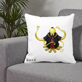 Perna Personalizata Assassination Classroom Koro-sensei, 40x40 cm, Alba Mata, Husa Detasabila, Perna Inclusa, BEKZ®
