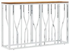 vidaXL Măsuță de cafea, argintiu, oțel inoxidabil și lemn masiv acacia