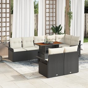 vidaXL Set de dining pentru grădină , 9 piese cu perne Ratan negru Acacia