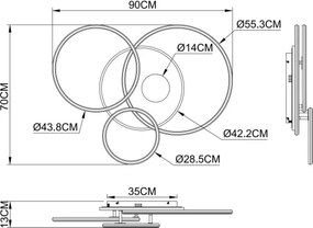 Globo 48466-54A-LED Plafonieră reglabilă INVERTINA 54W/230V 90x70 cm argintie + telecomandă