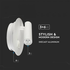 Aplică LED/3W/230V + LED/6W/230V 3000K alb