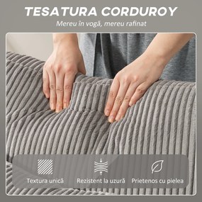 HOMCOM Canapea Extensibilă Modernă în Formă de U și Spații de Depozitare, Catifea Reiată, 282x140x86 cm, Gri | Aosom Romania