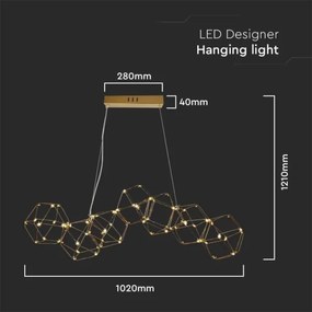 Lustră LED pe cablu LED/28W/230V 3000K auriu